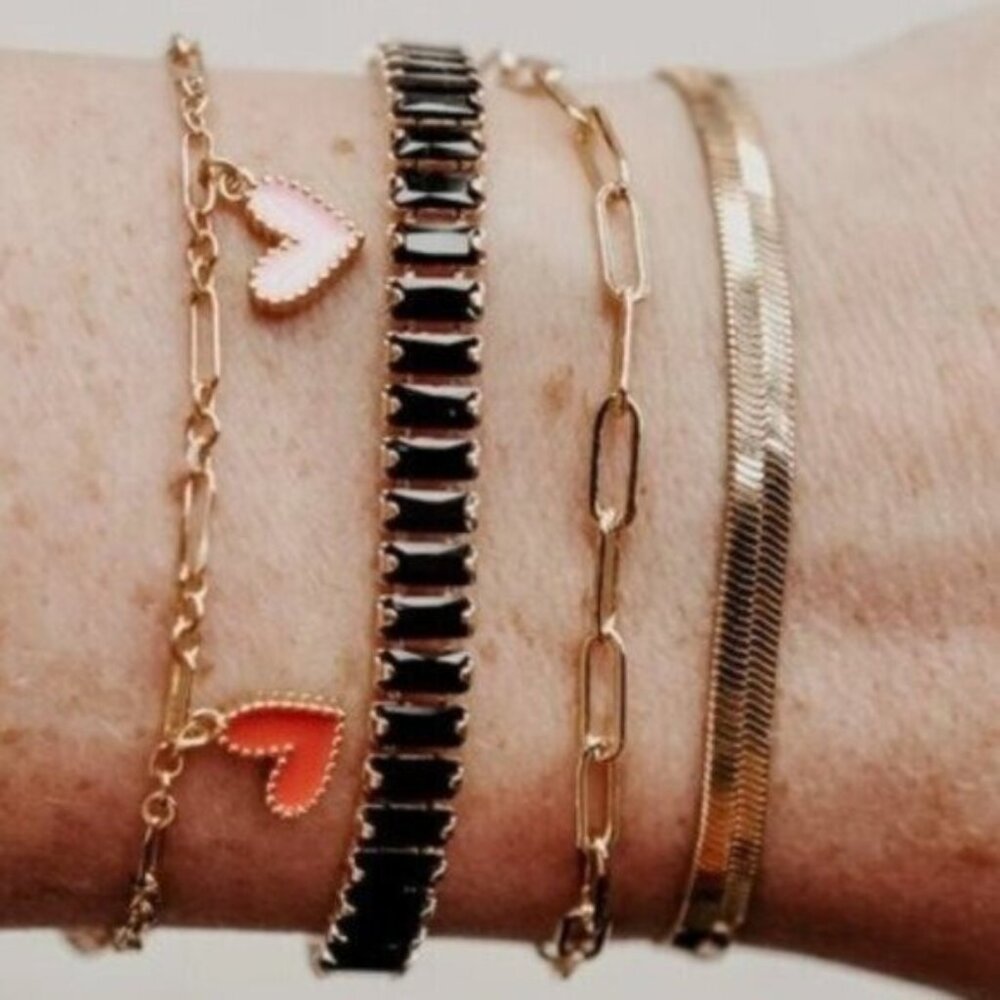 Black Tennis Bracelet Waterproof Gold Clasp Beautiful Black Everyday Jewelry